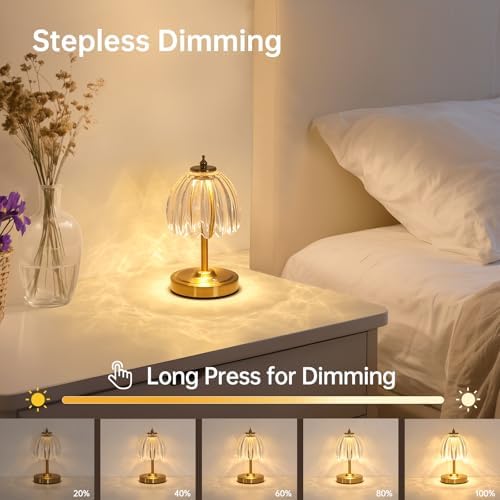 Shenmoyl Set of 2 Tulip Table Lamp with 5200mAh Battery & Touch Control, Cordless Small Table Lamp with 3 Colors, Rechargeable Battery Operated Table Lamps for Nightstand, Bedroom (Transparent Tulip) - Image 3