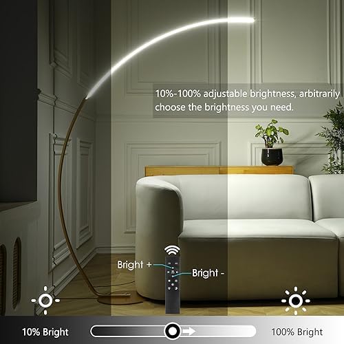 NUÜR 67" Gold Arc Floor Lamp, Modern LED Standing Lamp with Remote - Image 3