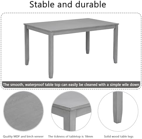 Harper & Bright Designs Modern 7-Piece Dining Set,58.5" Solid Wood Table & 6 Padded X-Back Style Chairs, Grey for Kitchen/Dining Room, 6-Person Seating - Image 4
