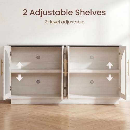 Fatmok 59" Arched Glass Sideboard Buffet Display Cabinet,White Oak - Image 5