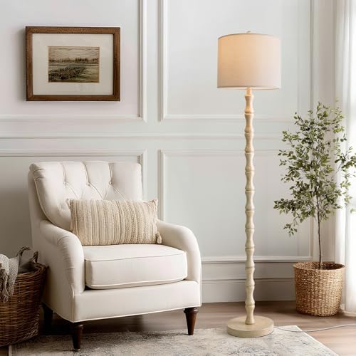 BOBOMOMO 62" Rustic Floor Lamp, Retro Farmhouse Standing Lamp with Rotary Switch, Resin Antique White Floor Lamp for Living Room, Bedroom, Corner, Dining Room, Nursery, Cozy Home Décor by BOBOMOMO