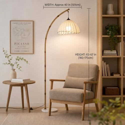 Bamboo-Inspired Arc Floor Lamp, 3 Color Temperatures, Marble Base - Image 3