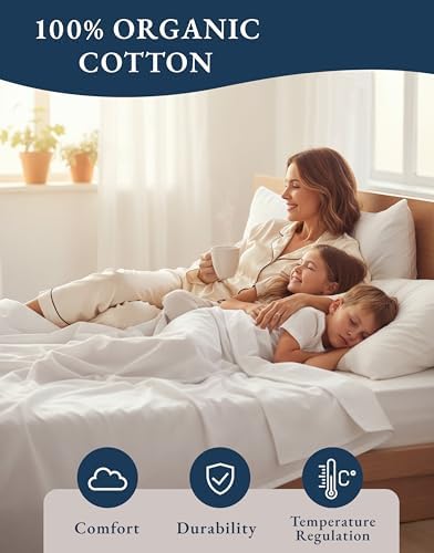 LANE LINEN King Sheets 100% Organic Cotton 4pc Percale Cooling Soft - White - Image 6