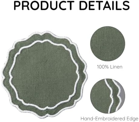 Linen Coasters for Drinks, Set of 6, 4.5 inch, Sage - Image 4