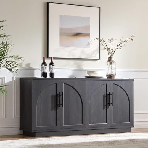 Fatmok Buffet Cabinet with Storage, 59'' Modern Arched Sideboard Cabinet w/Adjustable Shelves, Wood Media TV Console Table Credenza for Living Room Hallway Entryway, Black Grey - Image 6