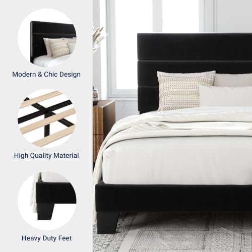 Allewie Cal King Size Platform Bed Frame with Velvet Upholstered Headboard - Image 6