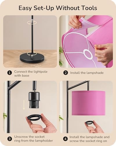 EDISHINE Pink Modern Floor Lamps for Living Room, 64.7" Arc Standing Lamp - Image 7