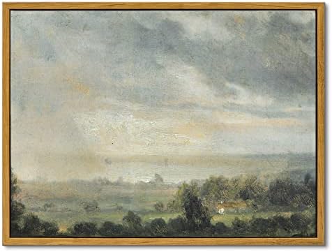 InSimSea Framed Canvas Wall Art Vintage Decor, Room Decor Classical Oil Painting Canvas Prints View from the Elbe Valley with high cloudy sky Vintage Wall Art Home Room Decor, 12"x16" by InSimSeaArt