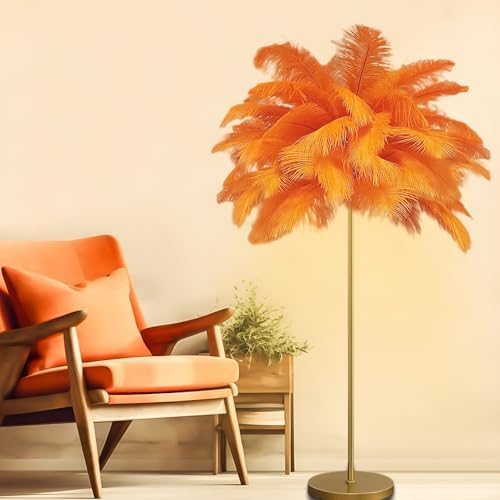 Feather Floor Lamp,Fluffy Ostrich Feather Floor Lamp for Bedroom,3 Color Temperatures Led Corner Modern Floor Lamps for Living Room Christmas Home Decor House Warming Gifts,63″ Height (Orange) by Unknown