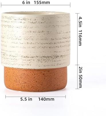 6 Inch Ceramic Self Watering Planter with Drainage Hole, Brush - Image 2