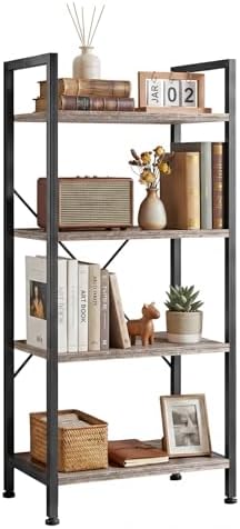 4 Tier Bookshelf, Free Standing Bookcase with Open Storage Shelves by SageNest