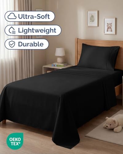 Twin Size 3 Piece Sheet Set - Comfy Breathable & Cooling Sheets - Black - Image 2