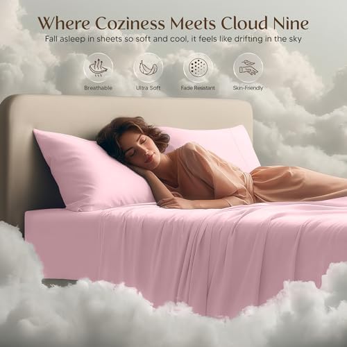 Queen Sheet Set, 4 Pieces 16" Deep Pocket Hotel Luxury Sheets, Crystal Pink - Image 6