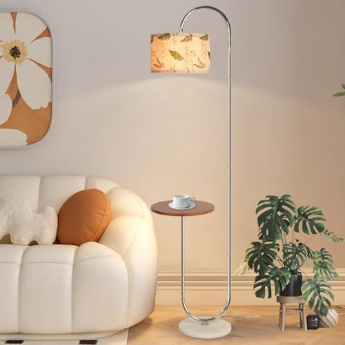 Hsyile Arc Floor Lamp with Hanging Drum Shade for Living Room-Marble Base Modern Tall Stand Up Light with Table, Contemporary Over The Couch Chrome Lamp Standing Lamps - Image 4