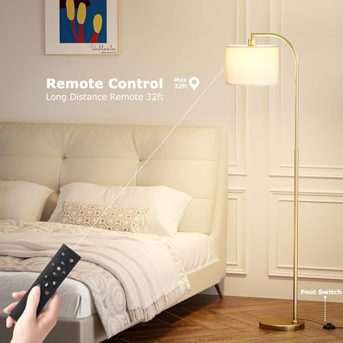 Ambimall Arc Floor Lamp with Remote and Stepless Dimmable Bulb, Colors Temperature & Brightness Adjustable, Floor Lamps for Living Room(White Shade & Gold Pole) - Image 5