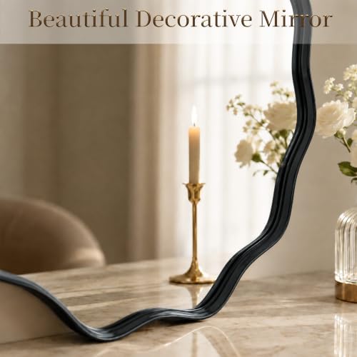 VooBang Black Scalloped Circle Mirror, 36" Wavy Edge Round Wall Mirror - Image 4
