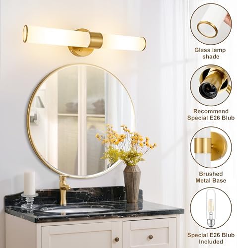 Gold Battery Operated Wall Sconces Set of 2 with White Glass Lamp Shade - Image 3
