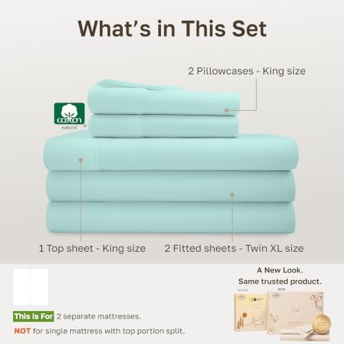 California Design Den Soft 100% Cotton Split King Sheet Set, 5 Pcs, Seafoam - Image 4