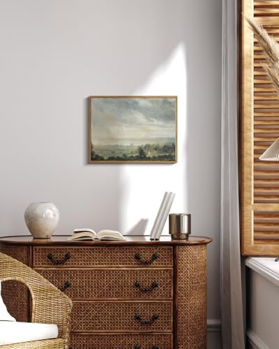 InSimSea Framed Canvas Wall Art Vintage Decor, Room Decor Classical Oil Painting Canvas Prints View from the Elbe Valley with high cloudy sky Vintage Wall Art Home Room Decor, 12"x16" - Image 3