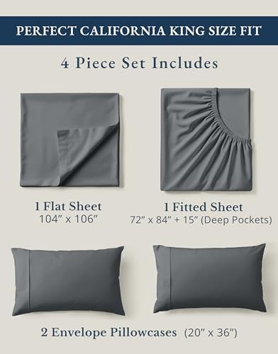 LANE LINEN California King Sheet Set 100% Organic Cotton Cooling - Charcoal - Image 4
