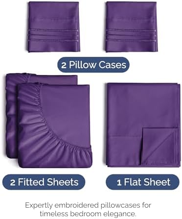 Split King Size 5 Piece Sheet Set - Breathable & Cooling Sheets - Purple - Image 2