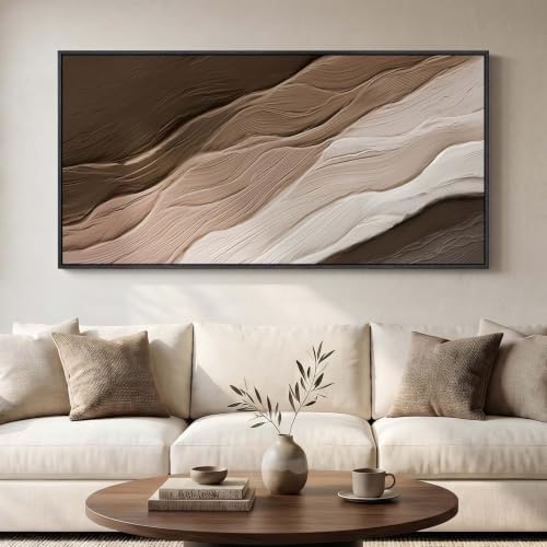 Large Framed Neutral Brown Beige Abstract Wall Art for Living Room 60x30 In by Cuspin