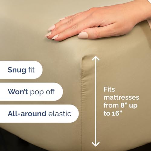 Split King Size 5 Piece Sheet Set - Breathable & Cooling Sheets - Beige - Image 3