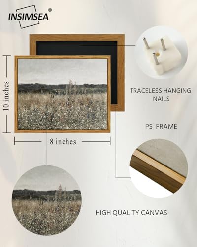 InSimSea Framed Canvas Wall Art Vintage Decor, Bathroom Art Classical Wildflower Painting, Country Landscape Decor for Living Room Bedroom, 8"x10" - Image 3