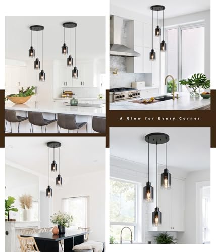 3-Light Black Pendant Lighting, Adjustable Modern Pendant Lights for Kitchen Island, Industrial Cluster Hanging Lights for Dining Table Hallway Bedroom Living Room - Image 5
