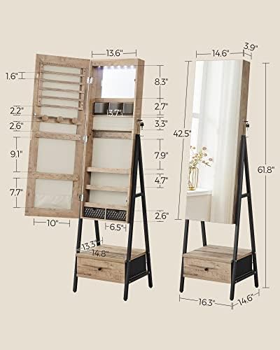 SONGMICS LED Mirror Jewelry Cabinet Armoire, Freestanding Lockable - Image 6