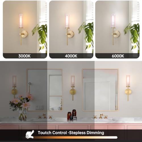 Shenmoyl Battery Operated Wall Sconces Set of 2, Gold Rechargeable Wall Lighting Fixtures, Dimmable Wall Lights with Remote & Pink Glass Shade for Living Room, Bathroom,Bedroom - Image 3