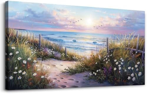 hyidecorart Canvas Wall Art For Living Room Wall DecorFor Bedroom Flower Beach Scenery Wall Painting Blue Ocean Pictures Artwork Office Decor Modern Framed Posters Home Decorations 20"X40" by hyidecorart