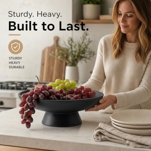 12" Concrete Fruit bowl for Kitchen Counter, Coffee Table Decor, Decorative Key Bowl, Home Décor Accents, Kitchen Counter Decor Black - Image 3
