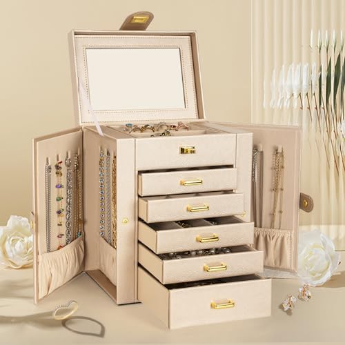 AKOZLIN 6-Tier Jewelry Box Organizer 5 Drawers Storage Champagne Regular - Image 2