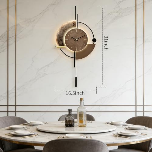 SIN&MI Wall Clock with Light,Decorative Wall Clocks with Pendulum,Silent Quality Quartz Clock Battery Operated,Large Clock for Living Room,Kitchen,Home,Bedroom Wall Decor,16.5 * 31.5 Inch - Image 7
