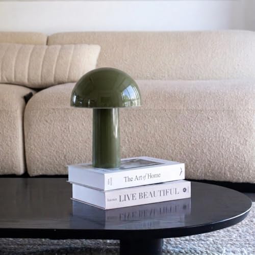Brightech Celia Table Lamp – 10" Touch-Controlled Mushroom Accent Lamp, Cordless & Dimmable LED, Portable Bedside Accent Light, Recycled Sustainable Modern Lamp for Home Décor – Olive Green - Image 3