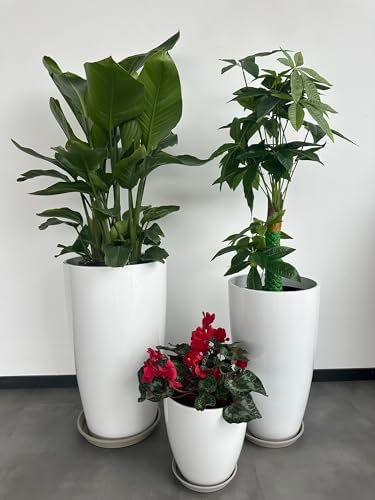 24,21,11 Inch Large Plastic Planters with Drainage Hole and Saucer - Set of 3 Tall Plant Pots Indoor Flower Pot Tall Round Planters Outdoor Large Tall Planter - Image 6