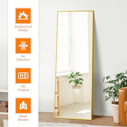TRAHOME Full Length Floor Mirror 56"x15", Large Standing Body Mirror, Gold - Image 2