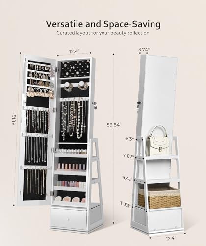 Nicetree 360° Swivel Jewelry Cabinet, Full Length Mirror, Lockable - Image 6