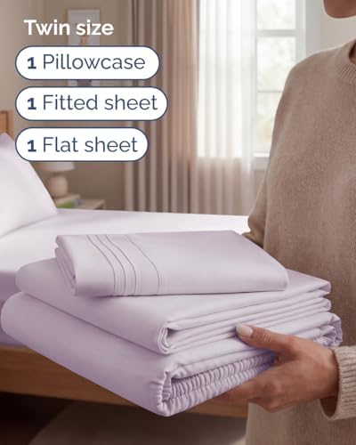 Twin Size 3 Piece Sheet Set - Breathable & Cooling Sheets - Light Lavender - Image 3