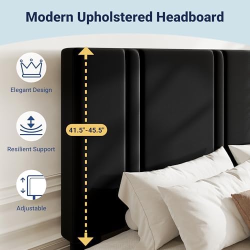 Allewie Queen Platform Bed Frame with Velvet Upholstered Headboard - Image 4
