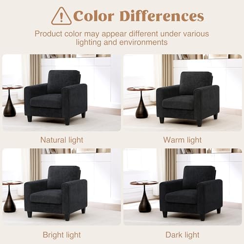 Accent Chairs Set of 2 for Living Room, Mid Century Modern Upholstered Living Room Chair, Chenille Reading Armchair for Apartment, Waiting Room, Office, Black - Image 6