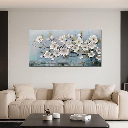 Anolyfi Cherry Blossom Flowers Textured Wall Art for Living Room 48"x24" - Image 3