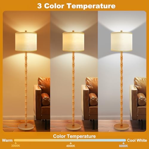 Vinaco Wood Floor Lamp, 3 Color Temperatures Dimmable Rotary Switch - Image 2
