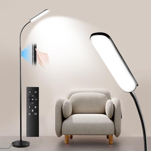 Yikuneng Dimmable LED Floor Lamp, Super Bright Reading Lamps Floor Standing lamp with Remote & Touch Control, Stepless Dimming & 2700K-6500K Color Temperature, for Living Room Bedroom Office, Black by Yikuneng