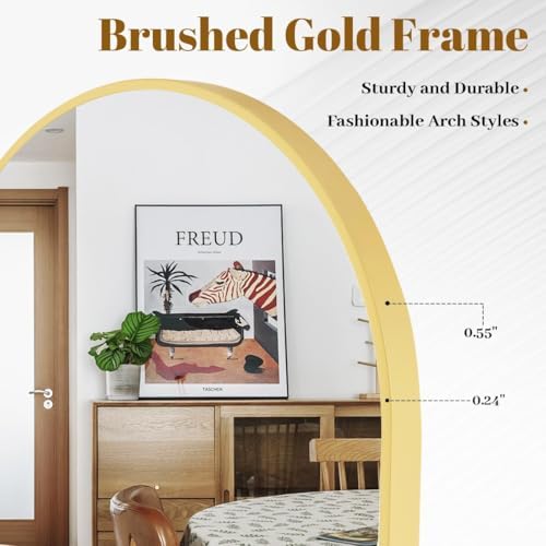 VooBang Arched Wall Mirror, 20 x 30 inch Arch Bathroom Mirror, Wall Mounted Vanity Mirror with Arch Metal Frame, Modern Bathroom Vanity Mirror for Bedroom, Living Room, Hanging or Leaning, Gold - Image 5