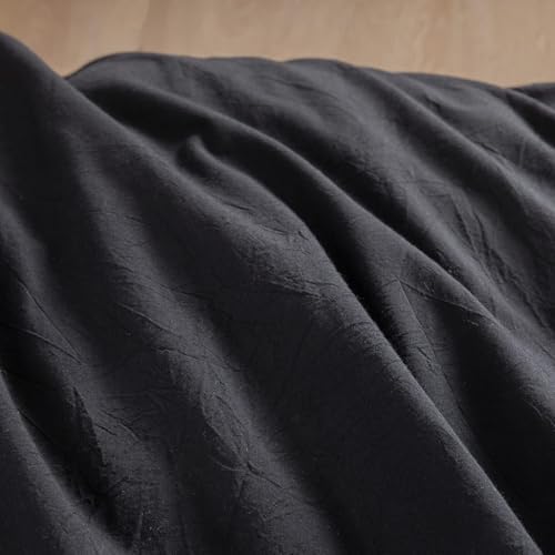 BESTOUCH Cotton Solid Duvet Cover Set Linen Feel Deep Black Alaska King - Image 6