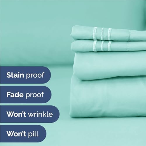 Split King Size 5 Piece Sheet Set - Breathable & Cooling Sheets - Spa Blue - Image 5