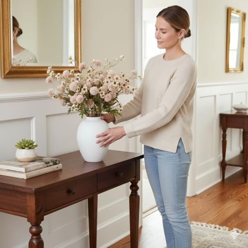 SilkSerenade Ella White Matte Flower Vase for Bedroom Kitchen Living Room Table, Contemporary Farmhouse Decorative Arlo Flowers Iron Vases, Rustic Tall Earthy Wabi Sabi Modern Centerpieces Home Decor - Image 4