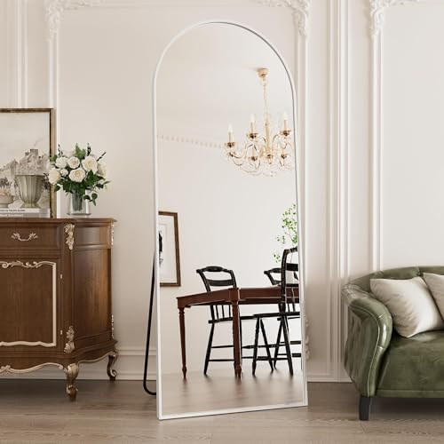 Prywot Arched Full Length Mirror, 58"x18" Floor Mirror with Stand, White - Image 2